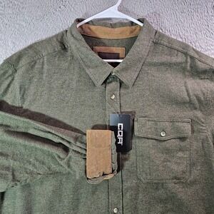 NEW CQR Flannel Shirt Men 2XL‎ Tachtical Flip Cuff Button Long Sleeve Dark Green